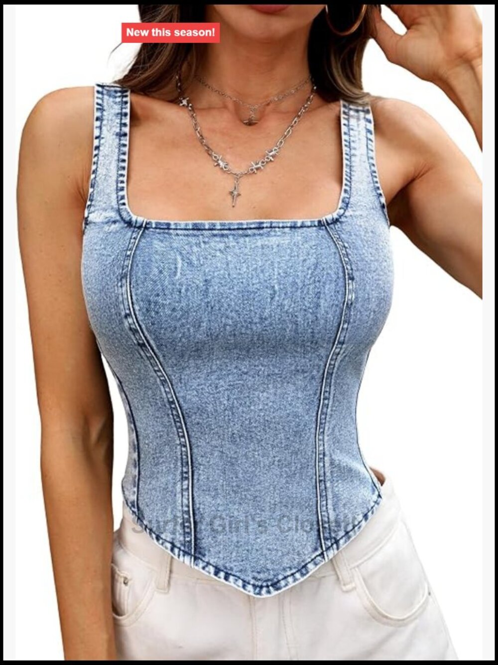 Denim Corset Tank Top Sleeveless Square Neck High Stretch Y2K Concert Outfit